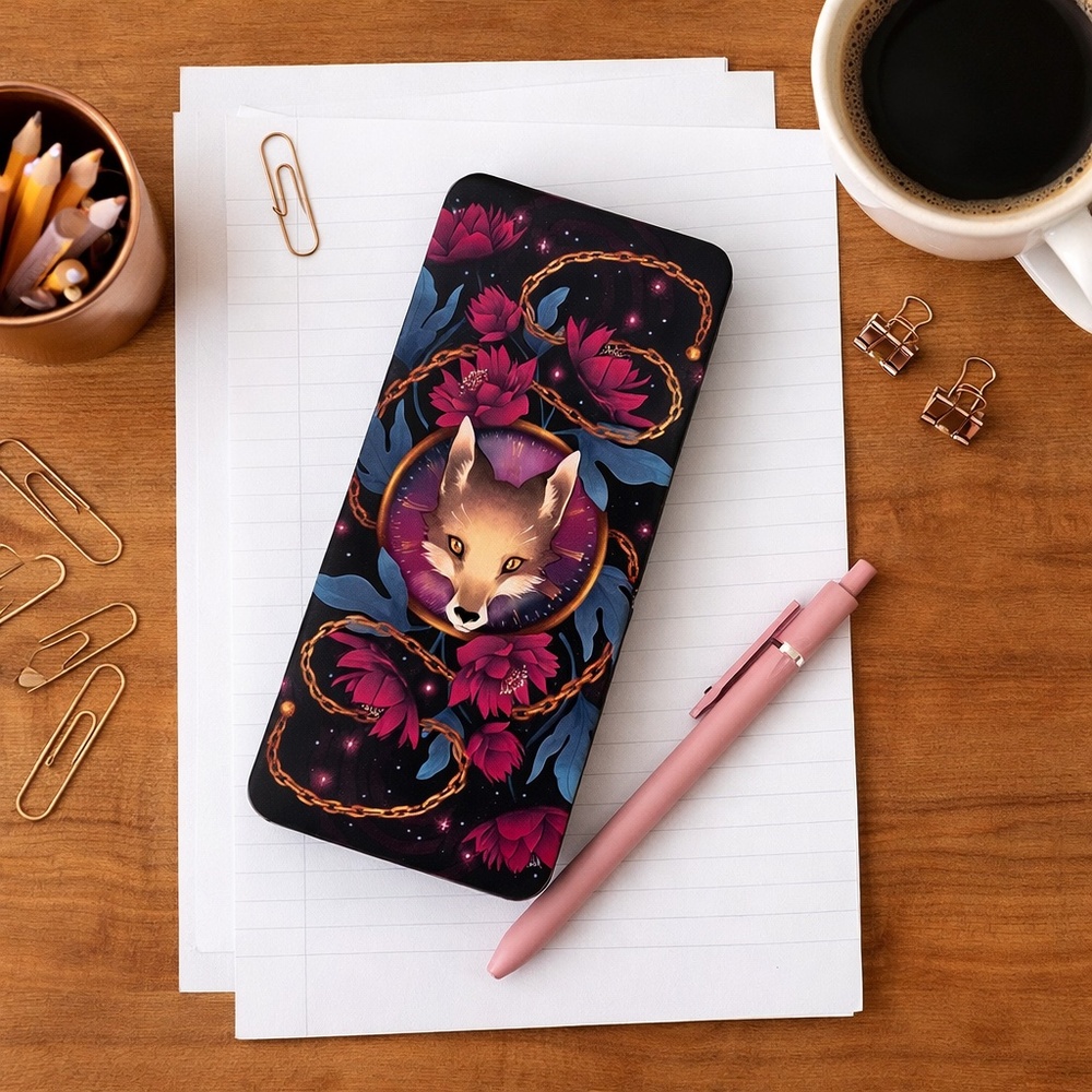 FairyLoot Only a Monster Pencil Tin Black Pink Fox Floral‎ Vanessa Len Bookish